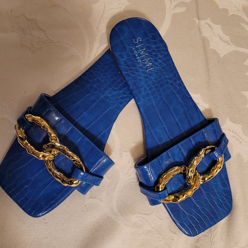 💎Simi London Faux Croc Royal Blue Flats with Gold Accent